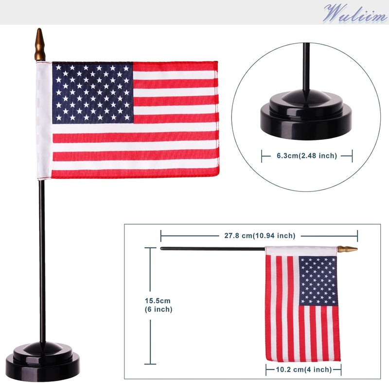 Wuliim Premiun USA Desk Flag Set - 2 Pack | Miniature American Desktop Office Table Flags 4" x 6" with 12" Solid Pole, Black Base and Spear Top Vivid Color and Fade Resistant - Image 4
